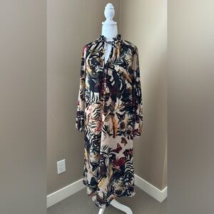 HM Tropical Floral Tie-Neck Long Sleeve Dress